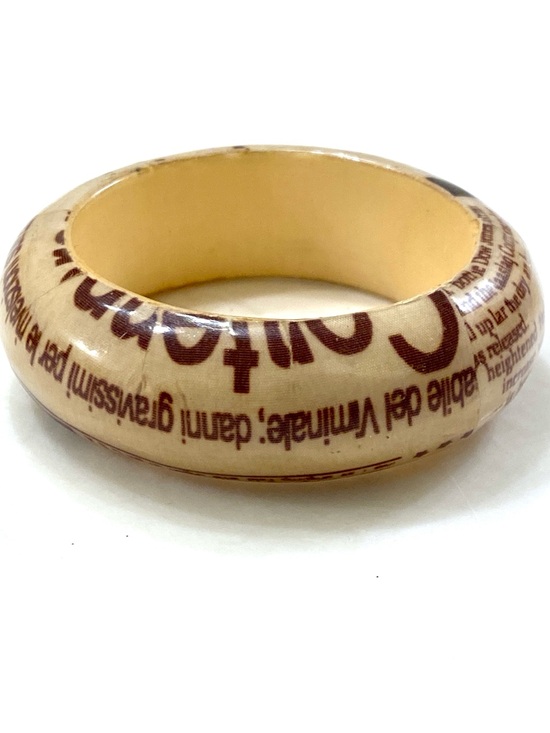 Vintage Jewelry - Vintage Cream Resin Bangle with Brown Newspaper Print Detailing